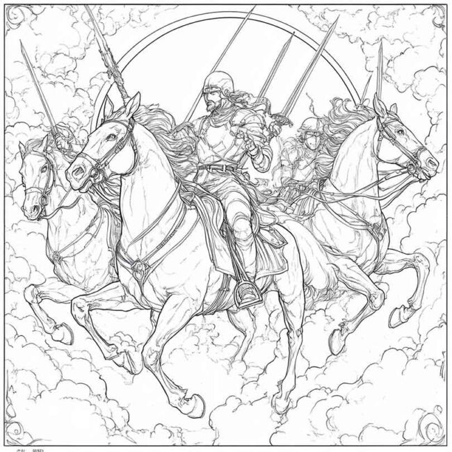 Cavaleiros do Apocalipse para imprimir e colorir png 32