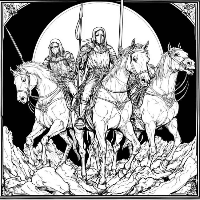 Cavaleiros do Apocalipse para imprimir e colorir png 34
