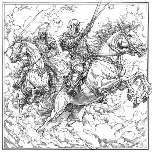 Cavaleiros do Apocalipse para imprimir e colorir png 42