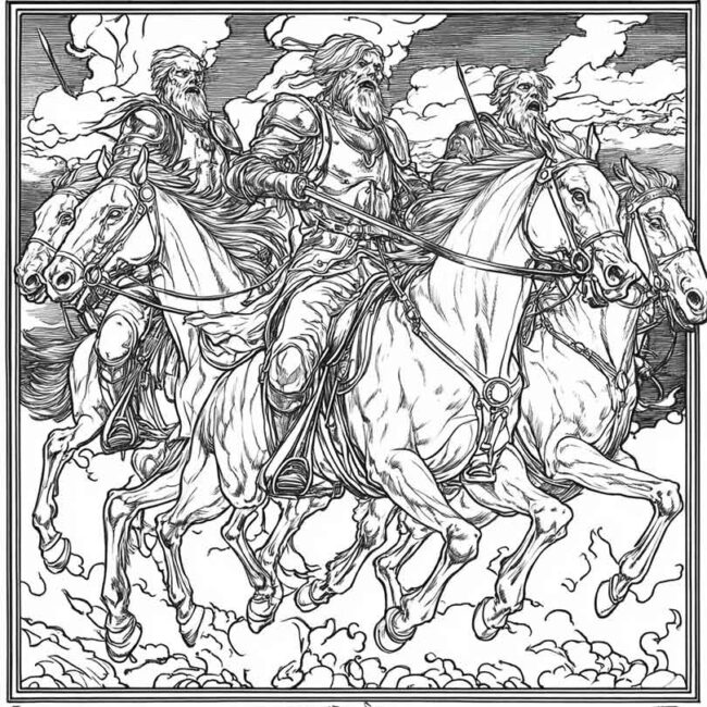 Cavaleiros do Apocalipse para imprimir e colorir png 12