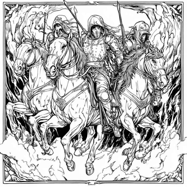 Cavaleiros do Apocalipse para imprimir e colorir png 22