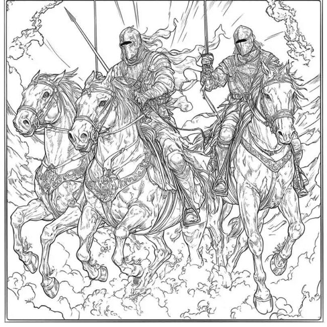 Cavaleiros do Apocalipse para imprimir e colorir png 25
