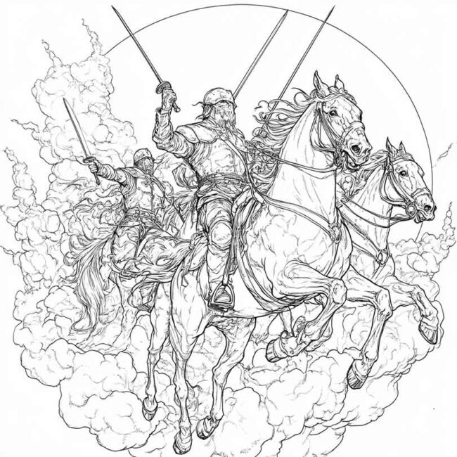 Cavaleiros do Apocalipse para imprimir e colorir png 33