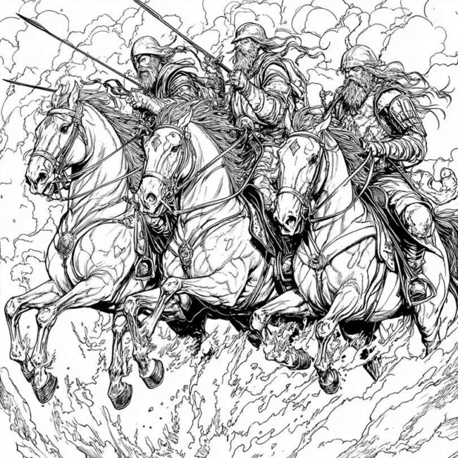 Cavaleiros do Apocalipse para imprimir e colorir png 36