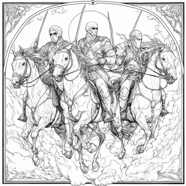 Cavaleiros do Apocalipse para imprimir e colorir png 24