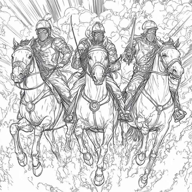 Cavaleiros do Apocalipse para imprimir e colorir png 13