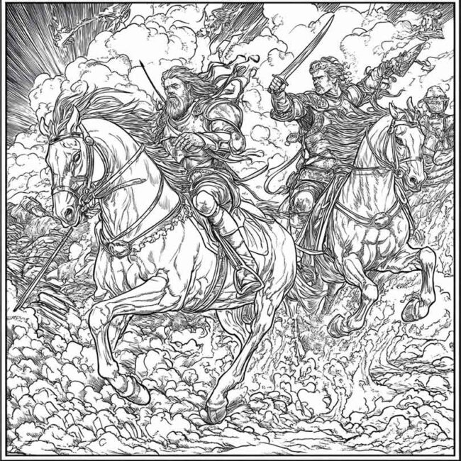 Cavaleiros do Apocalipse para imprimir e colorir png 44