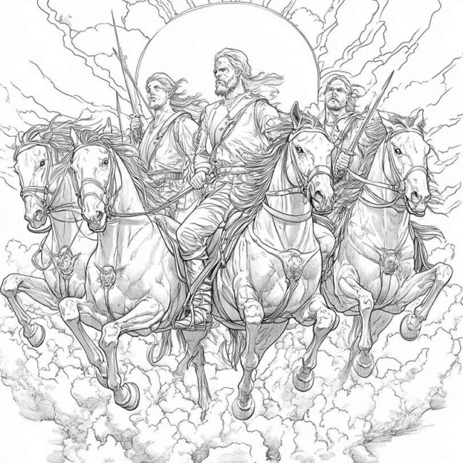 Cavaleiros do Apocalipse para imprimir e colorir png 1