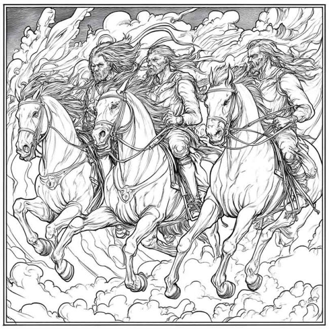 Cavaleiros do Apocalipse para imprimir e colorir png 19