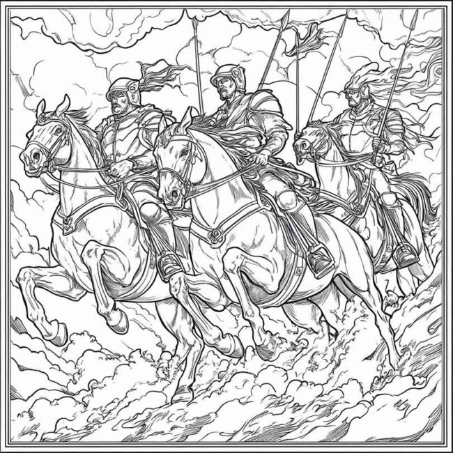 Cavaleiros do Apocalipse para imprimir e colorir png 40