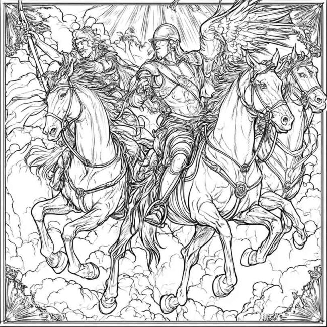 Cavaleiros do Apocalipse para imprimir e colorir png 17