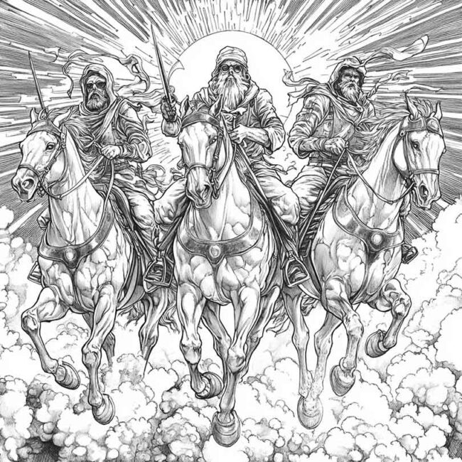 Cavaleiros do Apocalipse para imprimir e colorir png 2