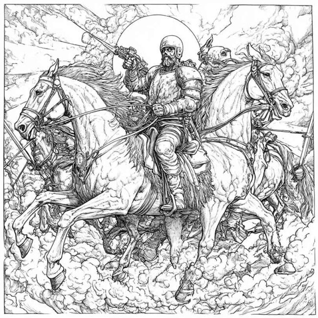 Cavaleiros do Apocalipse para imprimir e colorir png 3
