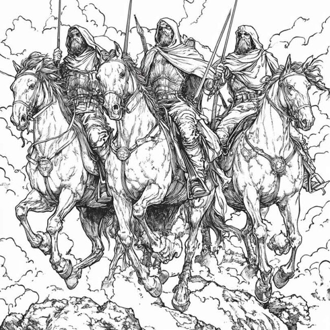Cavaleiros do Apocalipse para imprimir e colorir png 14