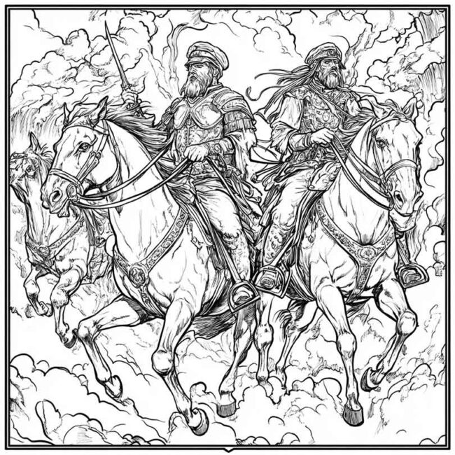 Cavaleiros do Apocalipse para imprimir e colorir png 26