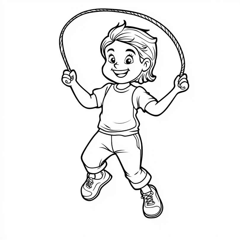 Desenhos de Criança Pulando Corda para Imprimir e Colorir