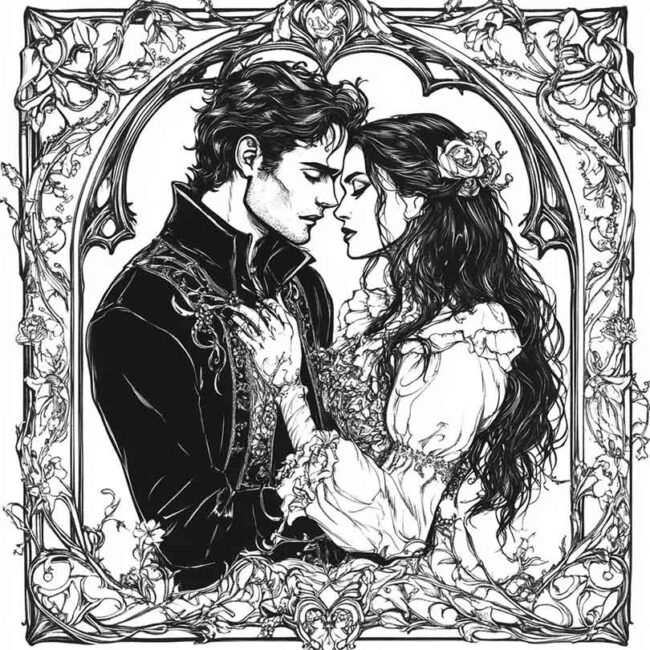 desenhos de casais goticos para imprimir e pintar 9