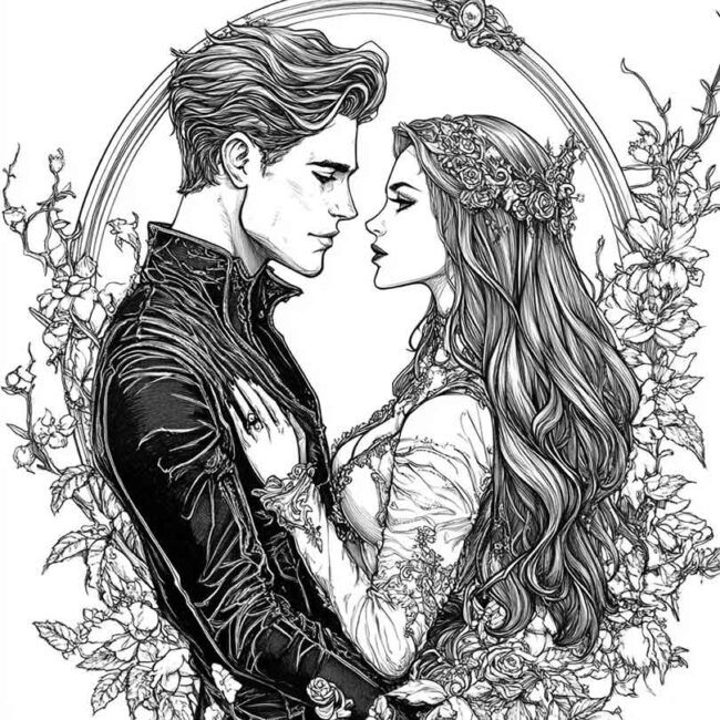 desenhos de casais goticos para imprimir e pintar 14