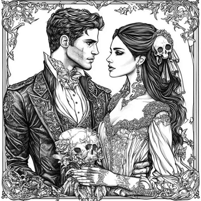 desenhos de casais goticos para imprimir e pintar 5
