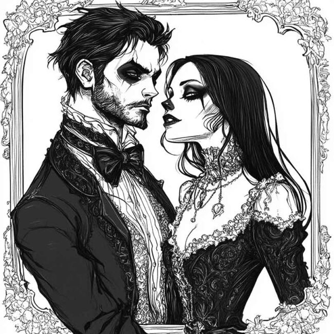 desenhos de casais goticos para imprimir e pintar 26