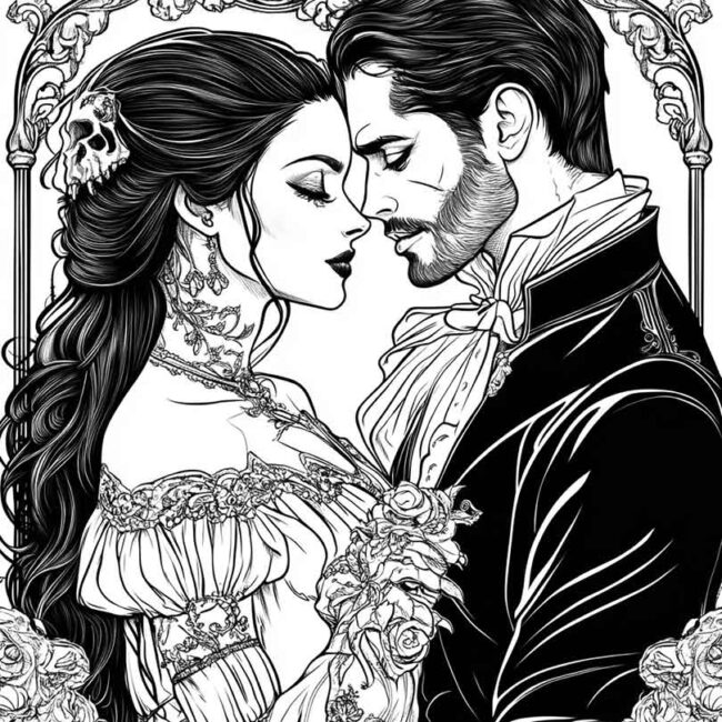 desenhos de casais goticos para imprimir e pintar 31