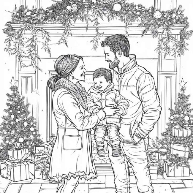 desenhos de natal em familia para imprimir e colorir 1