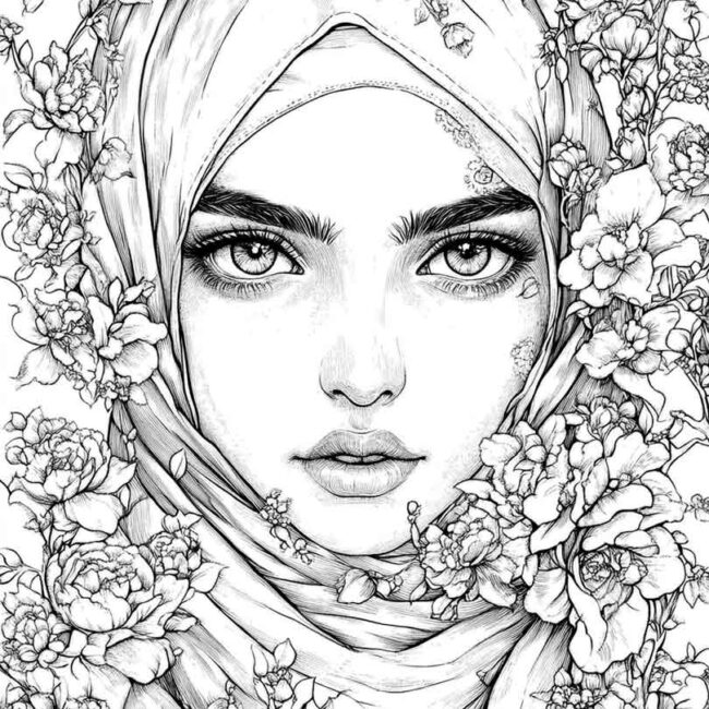 desenhos de hijab para imprimir e colorir pintar png 2