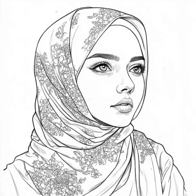 desenhos de hijab para imprimir e colorir pintar png 4