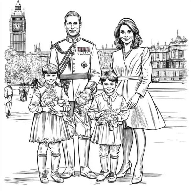 Desenhos da Familia Real Britanica para Imprimir e Colorir 1