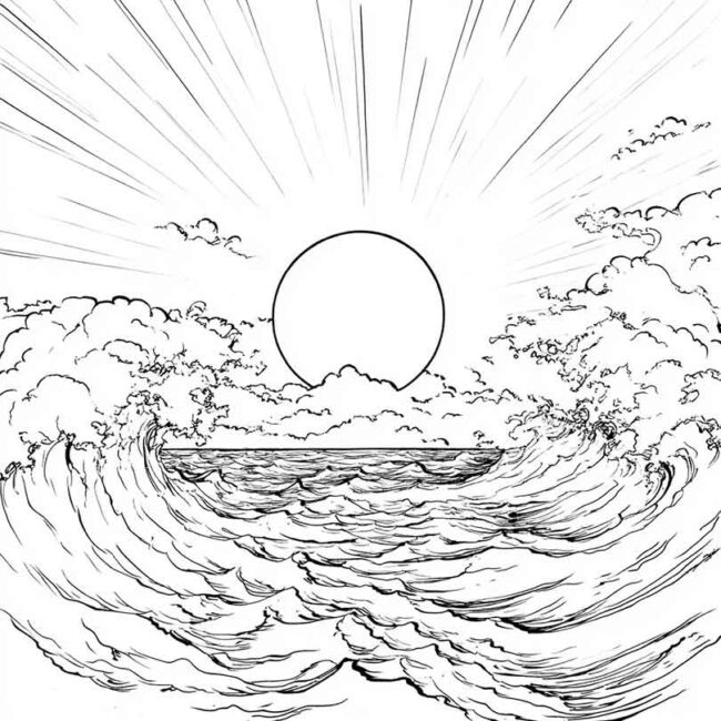 Desenhos de Sol Nascente para Imprimir e Colorir 16