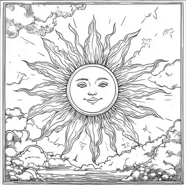 Desenhos de Sol Nascente para Imprimir e Colorir 1