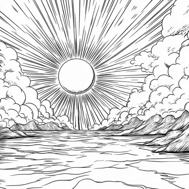Desenhos de Sol Nascente para Imprimir e Colorir 11