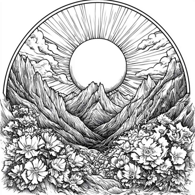 Desenhos de Sol Nascente para Imprimir e Colorir 2