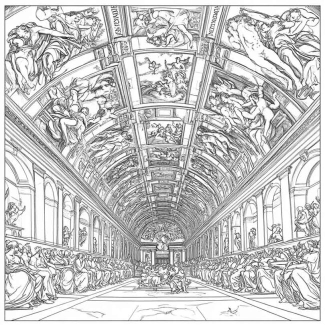 Desenhos de Capela Sistina para Imprimir e Colorir 18
