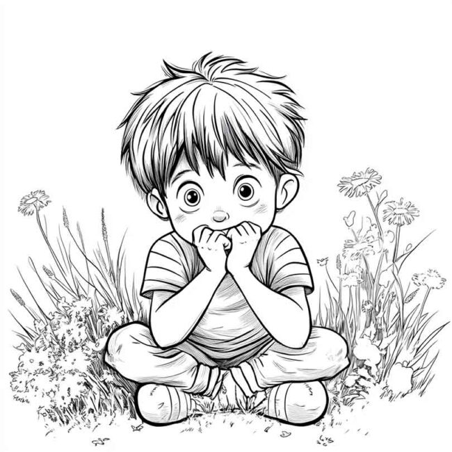Desenhos de Menino Timido Timidez para Imprimir e Colorir 7