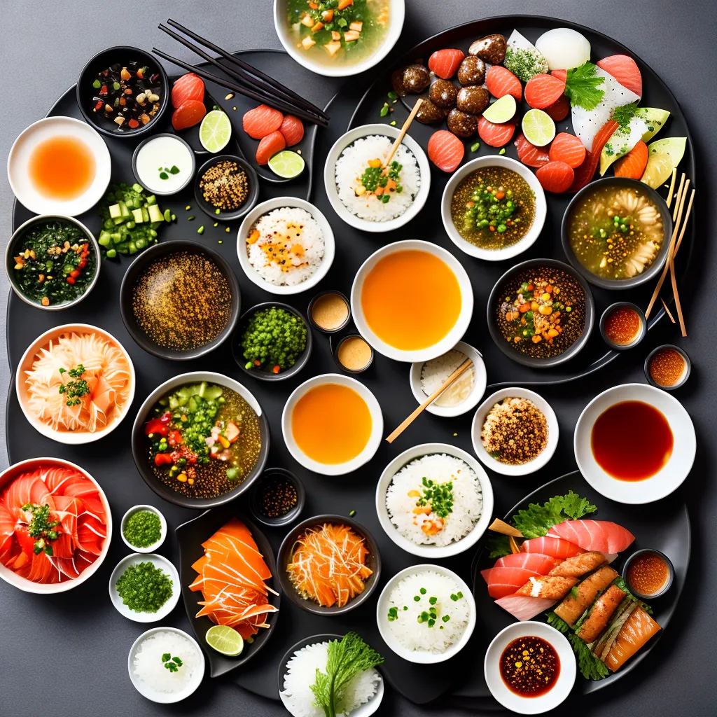 Fotos sushi dumplings sopa casamento asiatico
