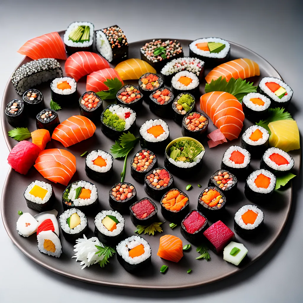 Fotos sushi colorido arranjo ceramica japonesa