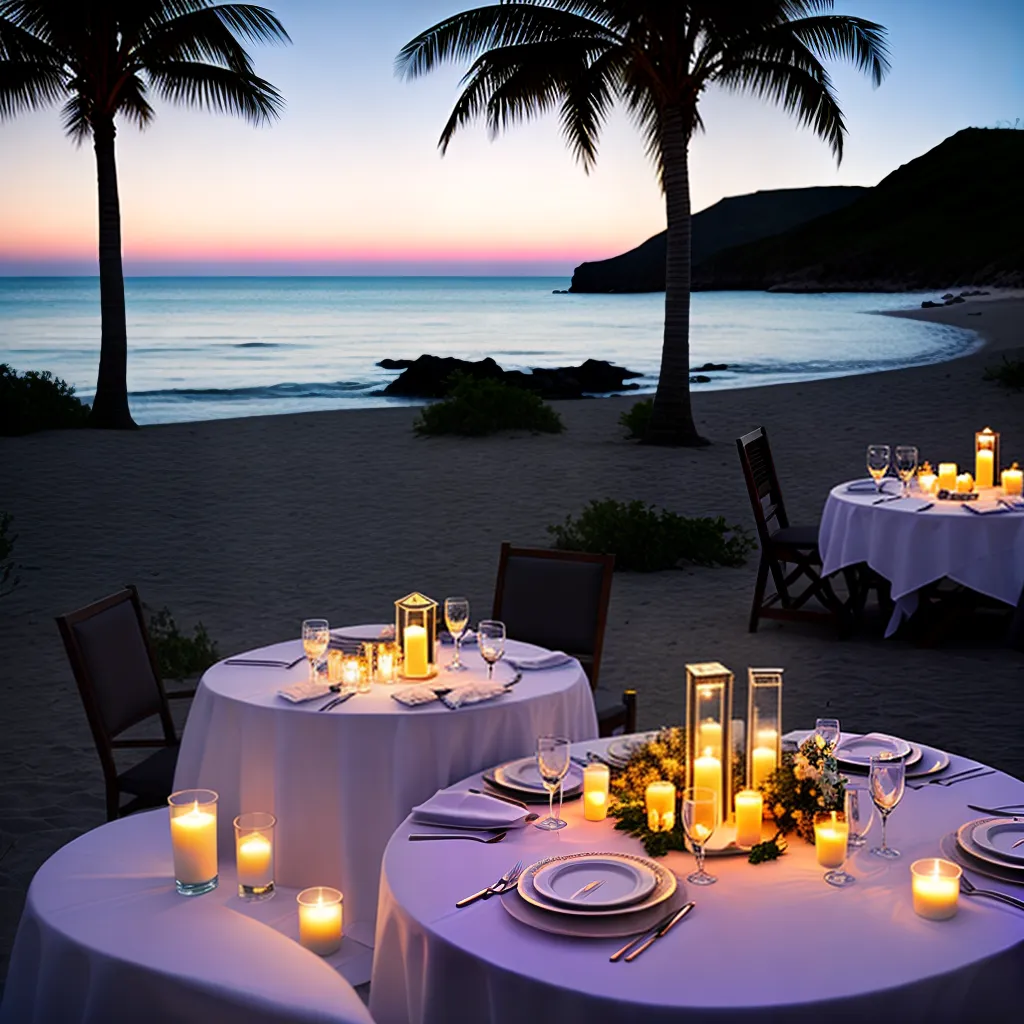 Fotos lua de mel casal praia jantar romantico
