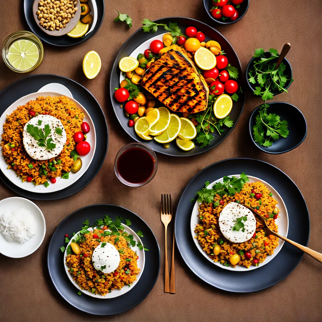 Fotos mesa africana colorida jollof tilapia Fotos mesa africana colorida jollof tilapia
