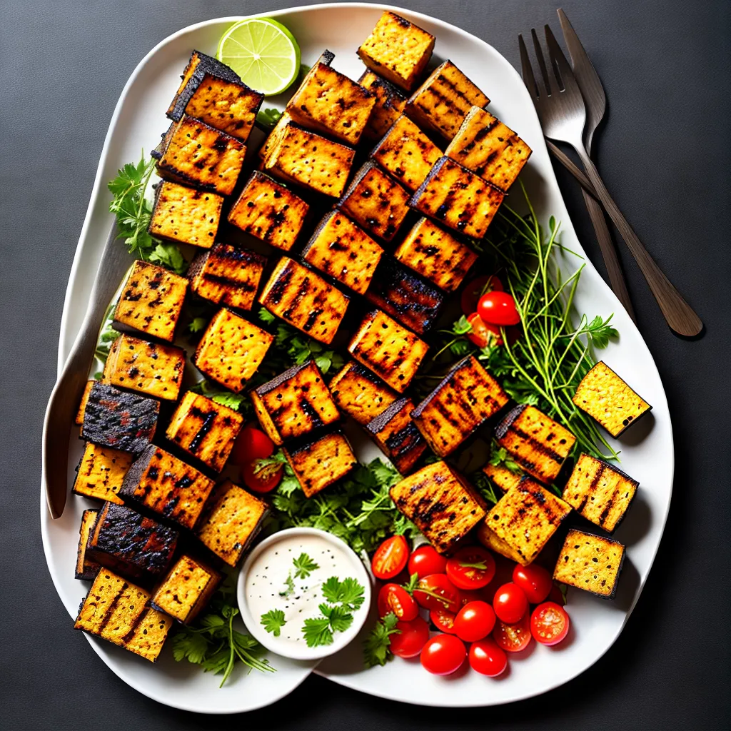 Fotos vegan espetinhos tempeh molhos ervas Fotos vegan espetinhos tempeh molhos ervas
