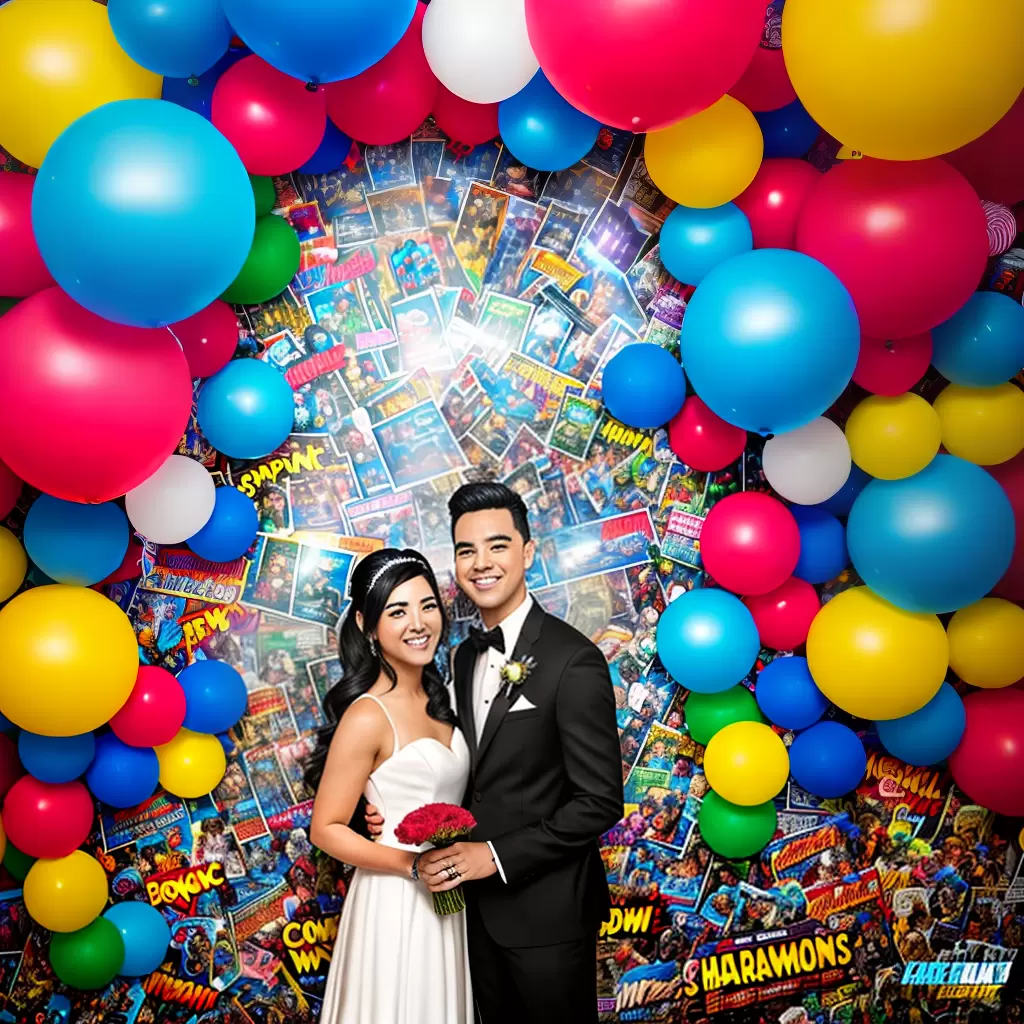 Fotos casamento quadrinhos baloes centro mesa fotos
