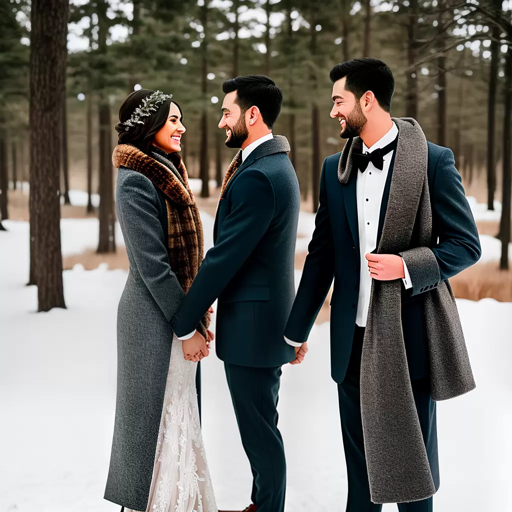 Fotos casamento inverno noiva gola fur noivo tweed neve
