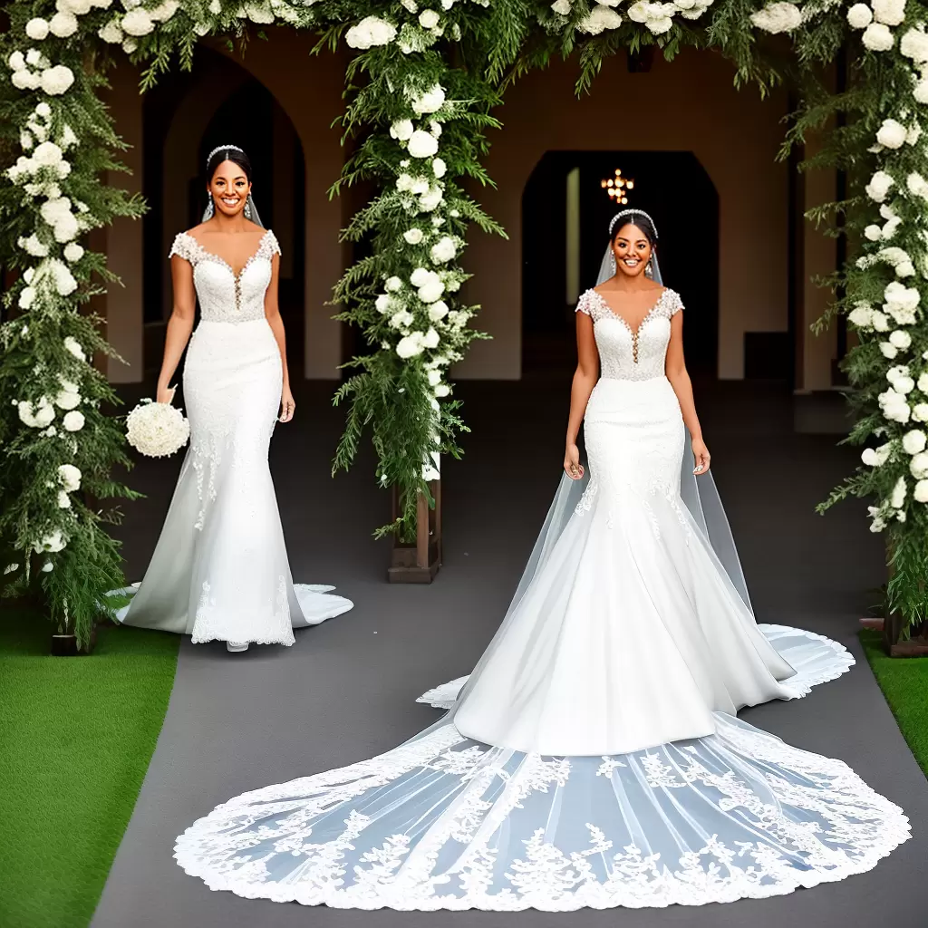 Fotos noiva caminhando vestido renda elegante