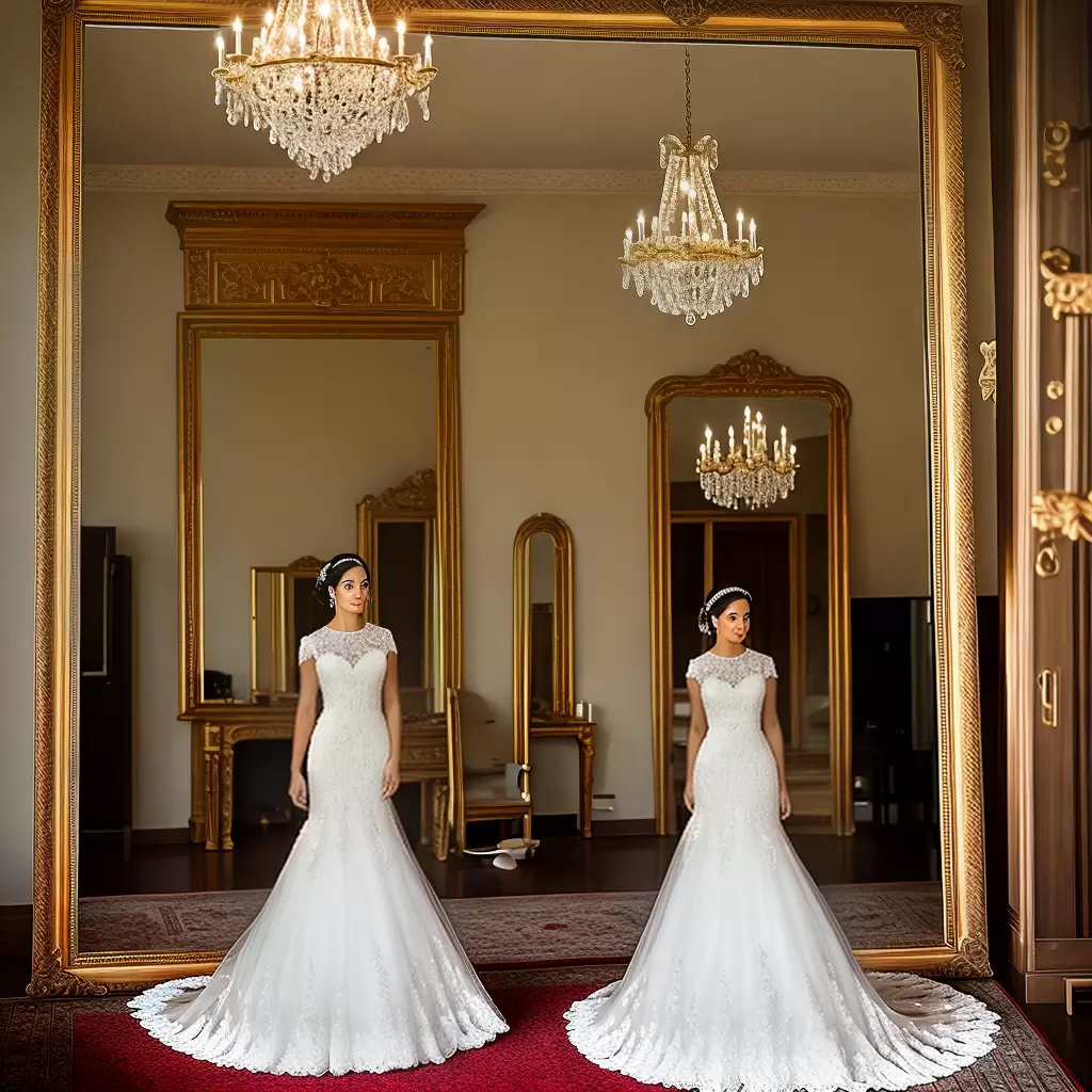 Fotos noiva espelho vestido renda elegante