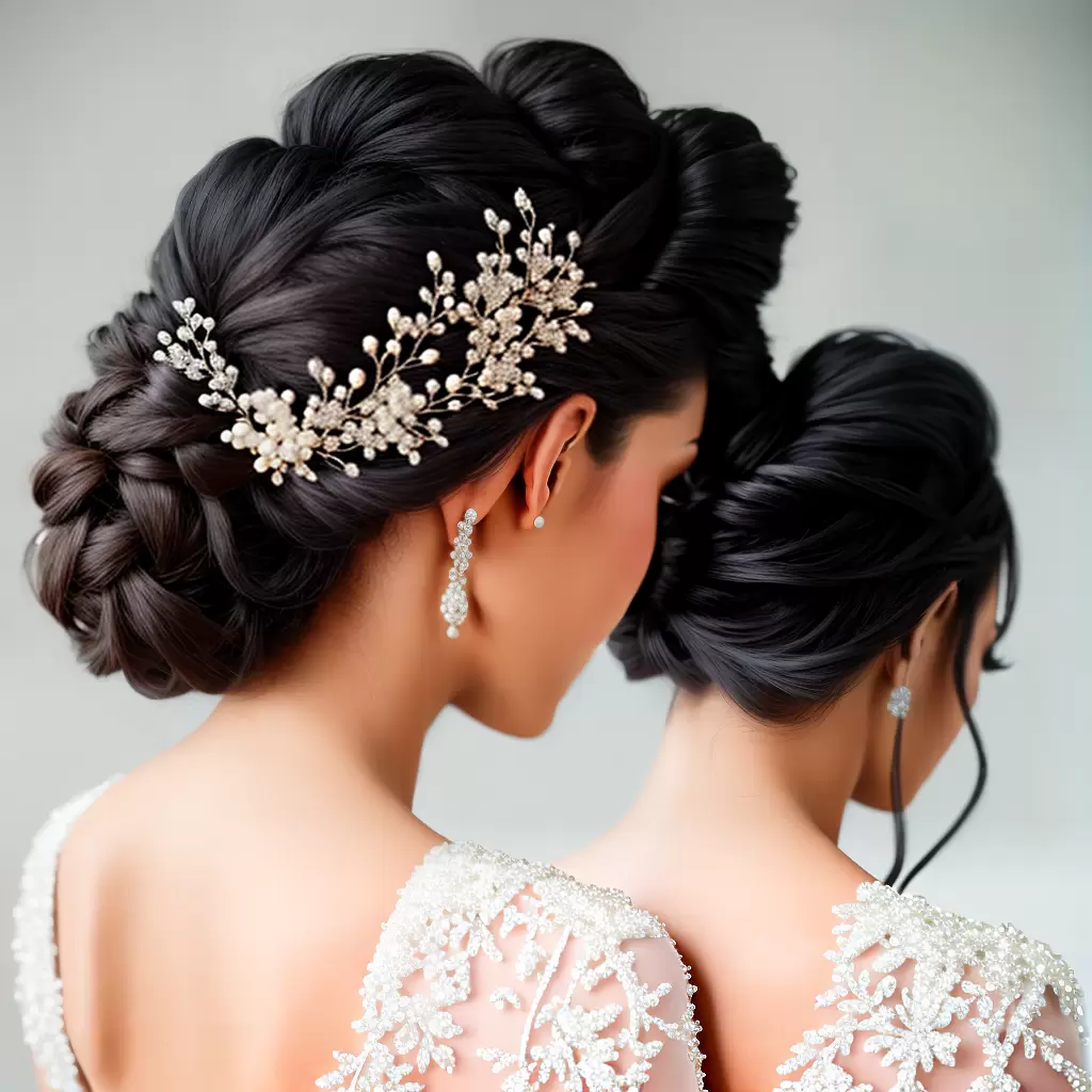 Fotos noiva elegante penteado perolas veu