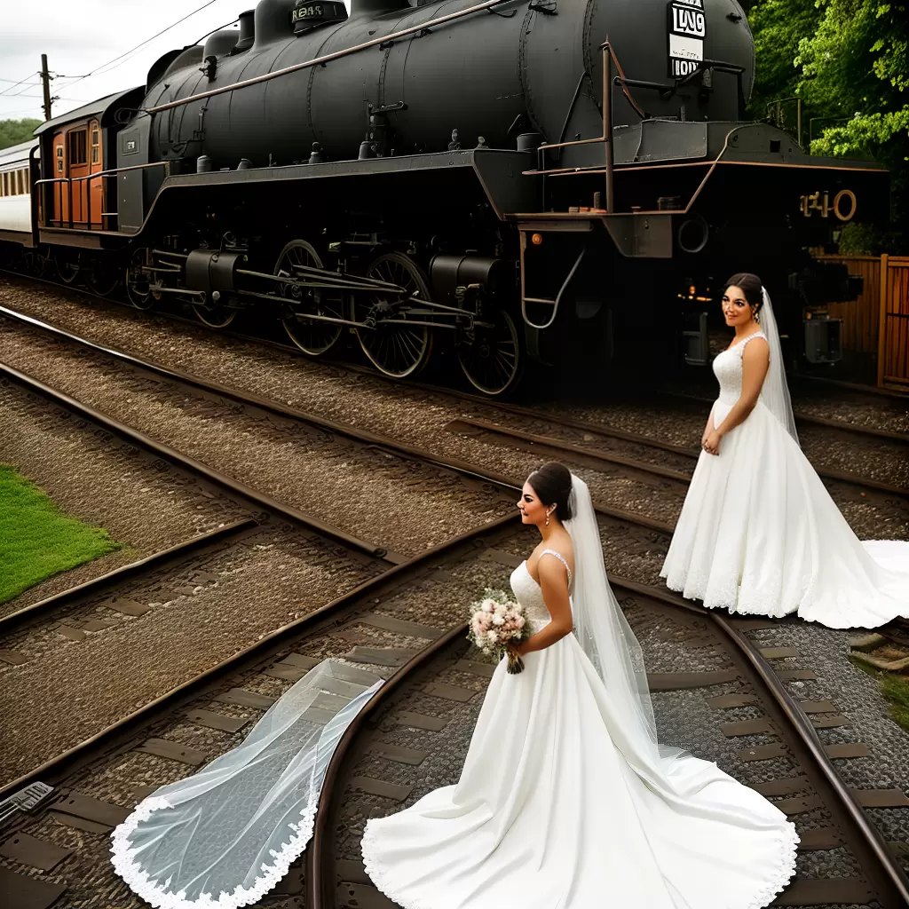 Fotos noiva plataforma trem vento