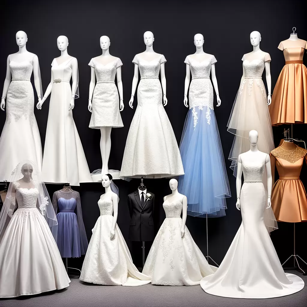 Fotos noivos mannequins vestidos amostas