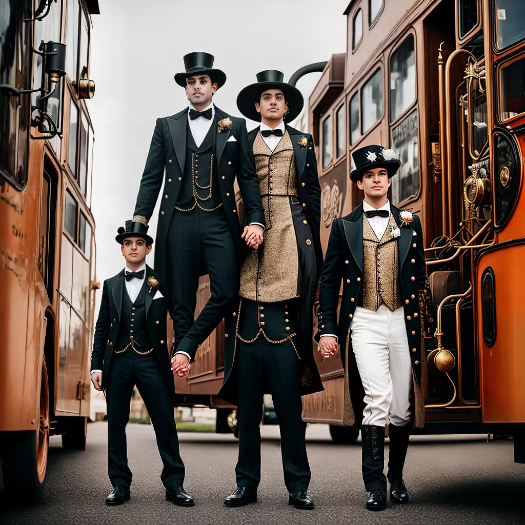 Fotos casal steampunk trem vintage engrenagens