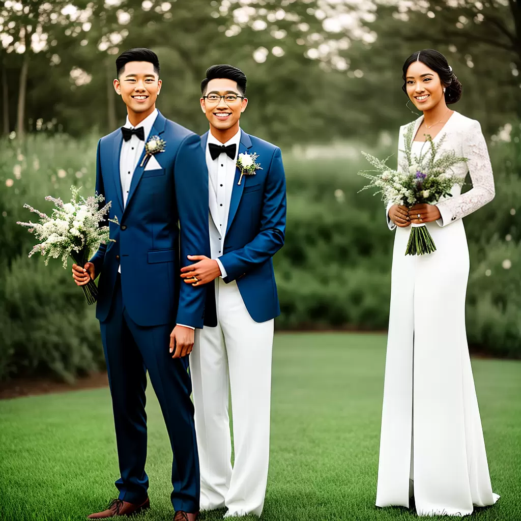 Fotos casamento alegre noivos flores azul branco