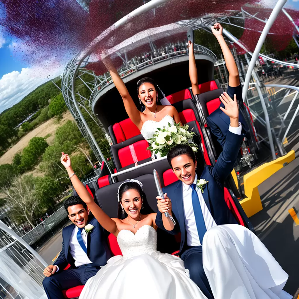 Fotos noiva sorriso roller coaster vestido veu